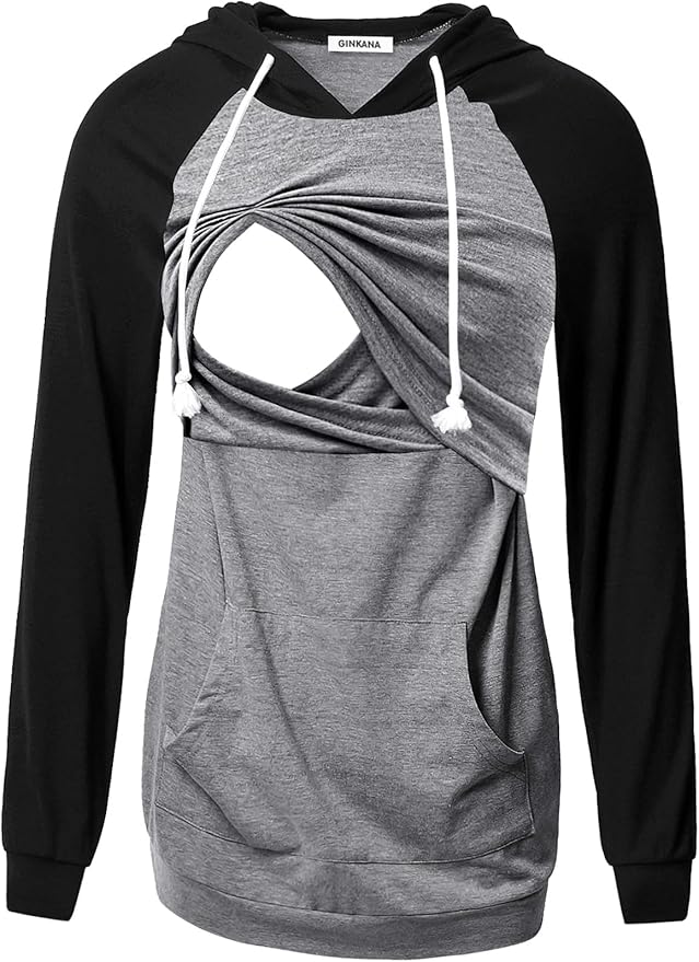 GINKANA Women's Nursing Hoodie Sweatshirt Long Sleeves Breastfeeding Maternity Tops Casual Clothes
