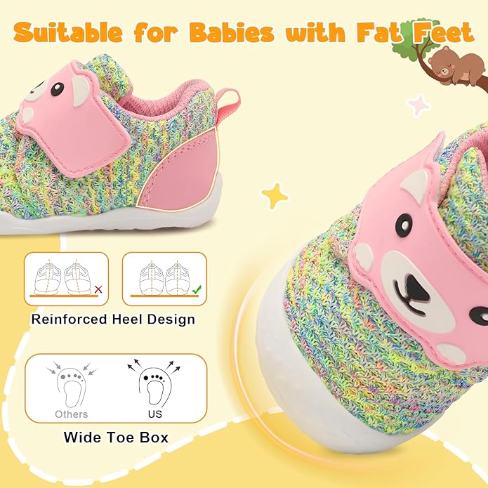 FEETCITY Baby Walking Shoes Wide Baby Shoes Boys Girls Infant Sneakers Crib Shoes Breathable Toddler Barefoot Shoes Slip On Shoes
