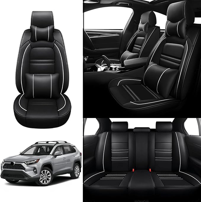 Car Seat Covers for Toyota Tacoma 2007-2025 | 5-Seats Seat Covers, Waterproof Seat Protectors, Automotive Seat Covers (Full Set with Pillow,Black&White Line)