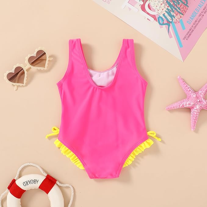 YOUNGER TREE Toddler Swimsuit Girl Cute Stripe One-Piece Ruffle Swimwear Baby Girl Bathing Suits with Bow