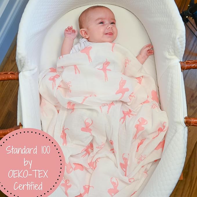 LollyBanks Baby Blanket, 100% Cotton Muslin Swaddle Blankets, Soft Girl Blanket 47 x 47 Inches, Nursery Swaddling Blankets for Girls, Baby Essentials, Registry (Ballet Print, Dance)