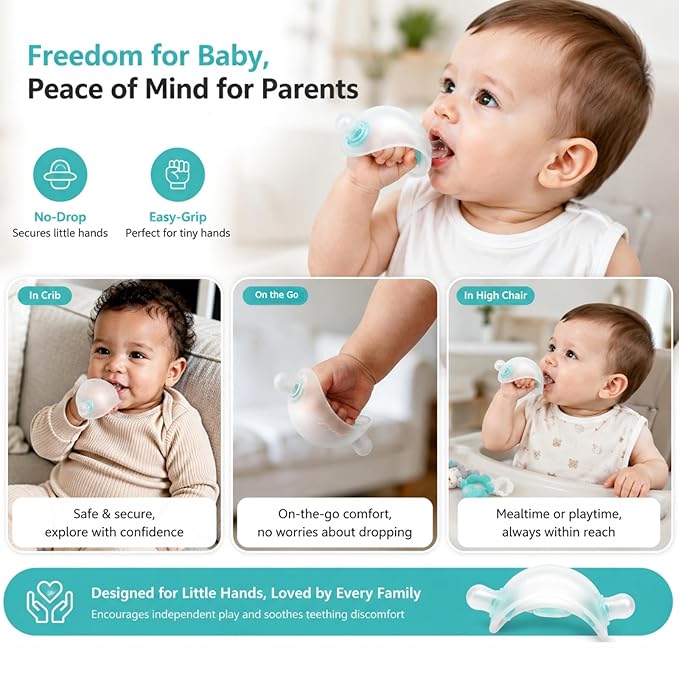 Garkoko Baby Teething Toys, No-Drop Silicone Baby Teether Toy for Babies 3-6 Months & 6-18 Months, BPA-Free Infant Teether for Teething Relief