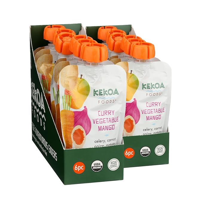 Kekoa Foods Curry Vegetable Mango Baby Food Purée | 100% USDA Certified-Organic, No Sugar Added | Organic, Non-GMO, Gluten-Free, Vegan | Mild Curry with Celery, Carrot & Potato | 3.5 oz Squeeze Pouch