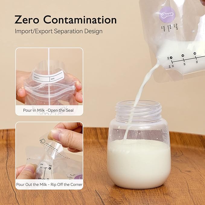 Momcozy Breastmilk Storing Bags, Temp-Sensing Discoloration Milk Storing Bags for Breastfeeding, Disposable Milk Storage Bag with 6 Ounce Self Standing, No-Leak Milk Freezer Storage Pouches, 120pcs
