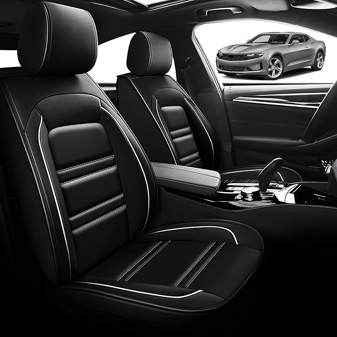 Seat Cover for Camaro 2000-2023 | Car Seat Covers Front Seats, Waterproof Seat Protectors, Automotive Front Seat Covers (Front Seat, Black&White Line)