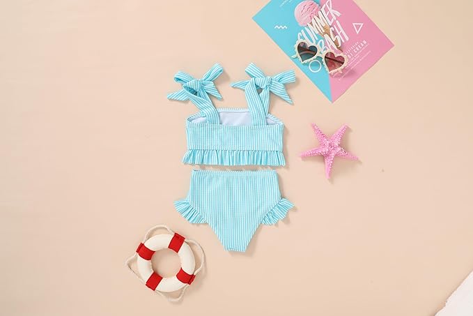 YOUNGER TREE Toddler Girls Two Pieces Swimsuit Color Block Stripe Swimwear Summer Beach Bathing Suit 18M-5T