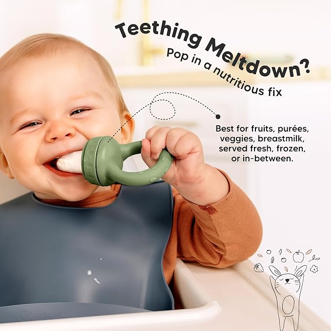 KeaBabies Baby Fruit Feeder 2pk - Silicone Baby Food Feeder for Babies 6-12 Months, Breast Milk Popsicle for Teething, Weaning, Freeze Frozen Solid Food, BPA-Free Infant Feeding Essential (Soft Fern)
