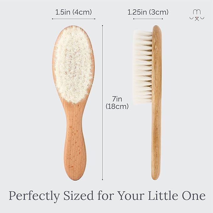 Natemia Wooden Baby Hair Brush & Comb Set for Newborns - Soft Bristle, Toddler Cradle Cap Brush - Toddler Comb - Perfect Baby Shower Registry Gift Set