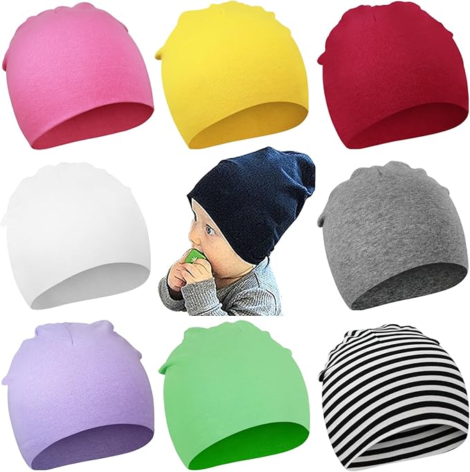 DRESHOW BQUBO 8 Pack Unisex Baby Beanie Hat Infant Toddler Kid Hats Baby Soft Cute Knit Cap Nursery Beanie