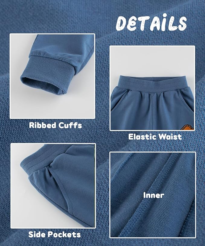 GFQLONG Toddler Boys 3 Pack Cotton Active Jogger Pants,Kids Cartoon Sweatpants Casual Lounging Bottoms