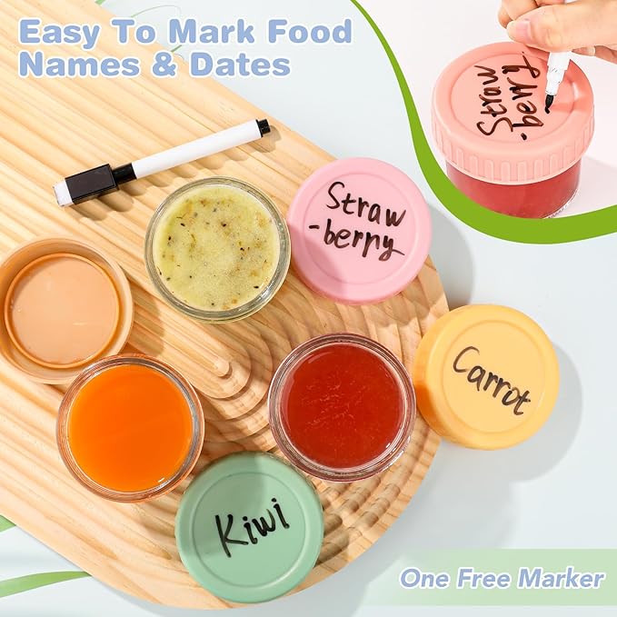 16 Pack Glass Baby Food Storage Containers, 4 oz Leakproof Baby Food Jars with Lids, Small Glass Food Containers for Infant Baby, Freezer & Microwave Safe, BPA Free