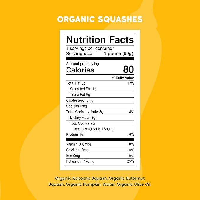 Serenity Kids 6+ Months Squash Veggie Baby Food Puree Pouches - BPA-Free & USDA Organic & Allergen Free - No Added Sugars - 3.5 Oz 12 Pack