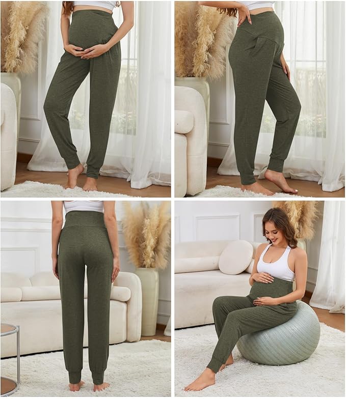 3 Pack Women's Maternity Sweatpants Over The Belly Pregnancy Jogger Pants Stretchy Maternity Pants with Pockets