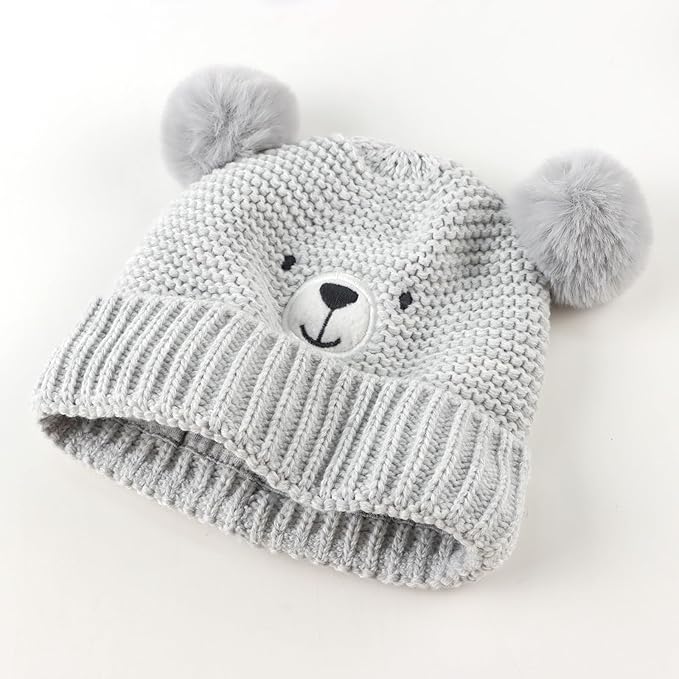 JANGANNSA Cute Bear Baby Beanie Pompom Baby Boys Hat Infant Toddler Winter Knitted Beanies for Girls