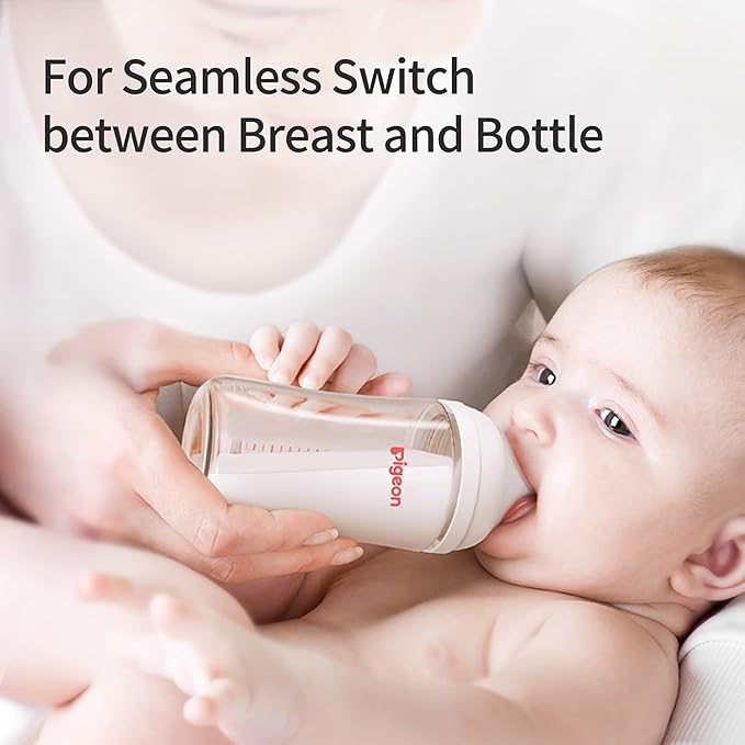 Pigeon Silicone Nipple (L) with Latch-On Line, Natural Feel, 6+ Months, 4 Counts