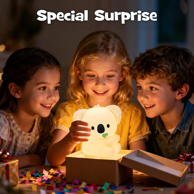Squishy Koala Night Light with RGB Mode Cute Cuddly Koala Light 3 Brightness Adjustable Nursery Breastfeeding Nightlight Rechargeable Silicone Touch Bedside Animal Lamp for Bedroom Dorm Decor