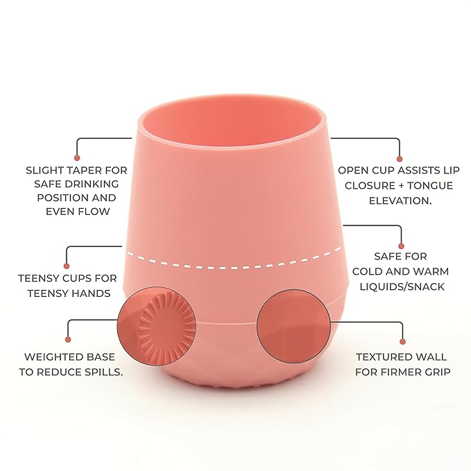 2 Pack Tiny Cup for 4+ Months | Silicone Baby Cups 6-12 Months, Infant Training Open Cup for Baby Led Weaning Supplies, 2oz (Pink Porcelain)