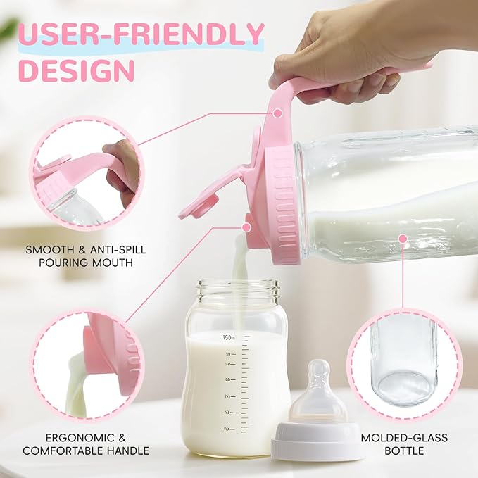 2 PACK Breast Milk Pitcher 32OZ Glass Breastmilk Pitcher with Lids Leak-proof Wide-mouth Storage Jars for Breastmilk, Resistant to Heat or Cold, Freezer-safe (Green)