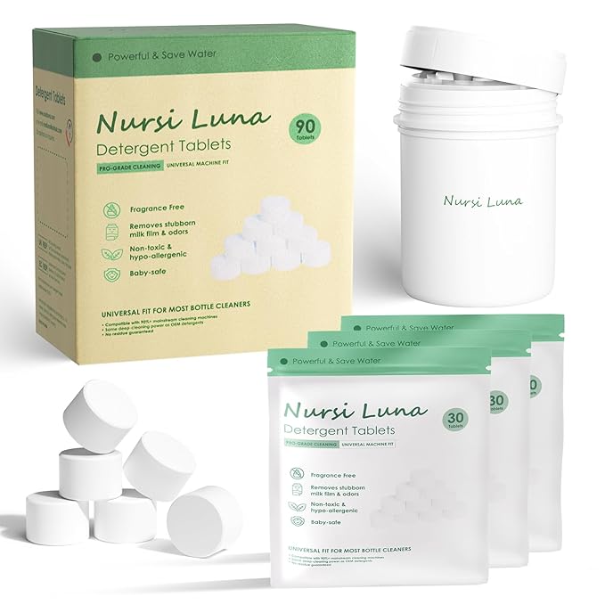 Detergent Tablets for All Brands Baby Bottle Washers, 90 Count Gentle Formula Baby Bottle Washer Tablets with Storage Container, Fast-Dissolving, Efficiency Removes Milk Residue & Odor