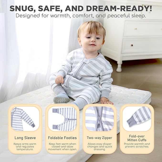 Mama Cheetah Toddler Sleep Sack with Feet, Long Sleeve 1.0 TOG Organic Cotton Baby Sleeping Bag with Legs, Wearable Blanket for Walkers with 2-Way Zipper, Toddler Blanket for Girls and Boys 2T, 2-Pack