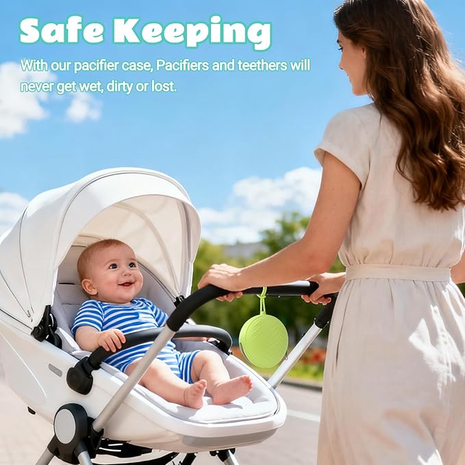 2-Pack Silicone Pacifier Holder Case- Portable Pacifier Cover Pouch Bag, Pacifier Storage Case for Diaper Bag(Jade Teal/Light Grey)