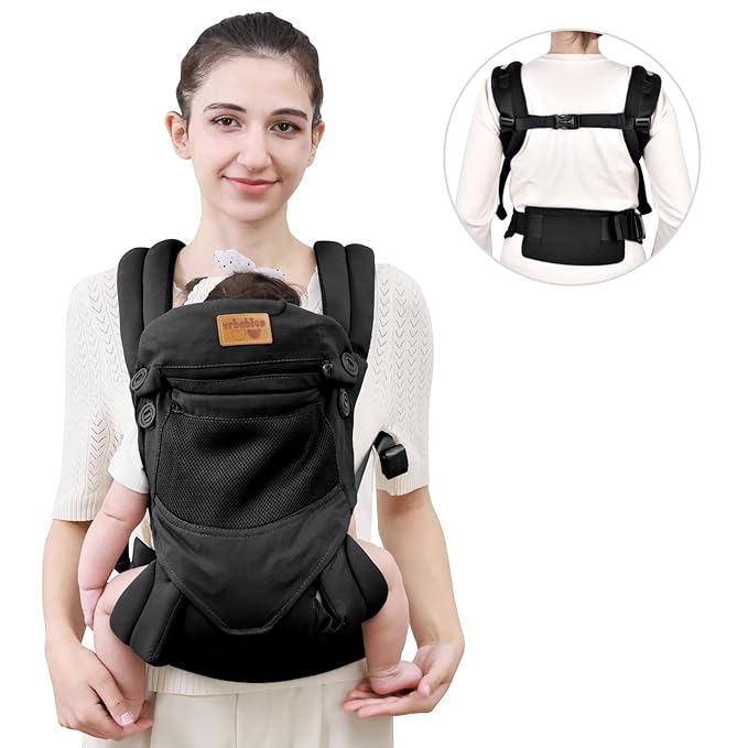 Baby Carrier Newborn to Toddler, Ergonomic Safe Soft Breathable Infant Carrier with Adjustable Head Neck Support - Outdoor Kangaroo Front & Back Carry Baby Carriers for Baby 8-40lbs (Black)