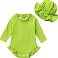 YOUNGER TREE Infant Baby Girls Swimsuit Long Sleeve Swimsuits One Piece Swimsuit Solid Color Bathing Suit with Hat, UPF 50+