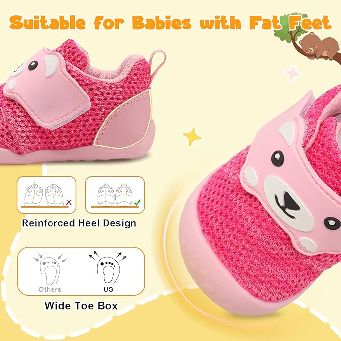 FEETCITY Baby Walking Shoes Wide Baby Shoes Boys Girls Infant Sneakers Crib Shoes Breathable Toddler Barefoot Shoes Slip On Shoes