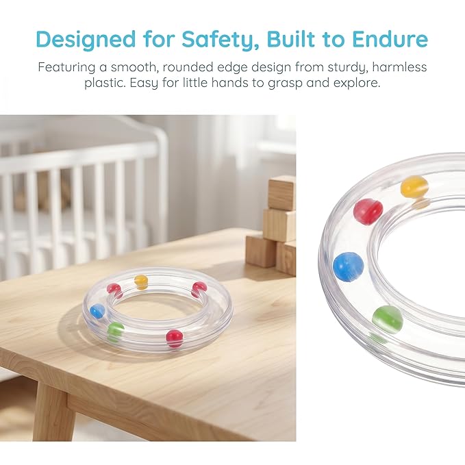 6Pcs Transparent Baby Rattles - Portable Baby Toy Rings with Visible Rolling Beads, Plastic Hand Bell Shaker,Easy-Grasp for Sensory Play Newborn Toddler (3.14 * 3.14 * 0.62in)