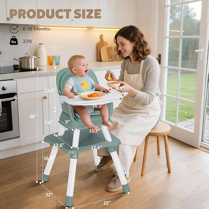 Baby High Chair, 8 in 1 Convertible Highchairs for Babies and Toddlers, Children Dining Booster Seat/Kids Building Block Table for Girls Boys, Baby Seat with Removable Tray, Green