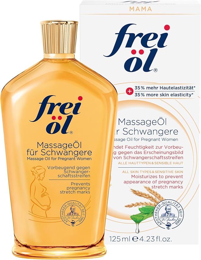 Massage Body Oil for Pregnant Woman – Maternity Skincare Oil, Skin Elasticity Increase by 35% – Prevents Stretch Marks, Safe to use for mom & Baby – Vegan, 125 ml / 4.23 Fl Oz