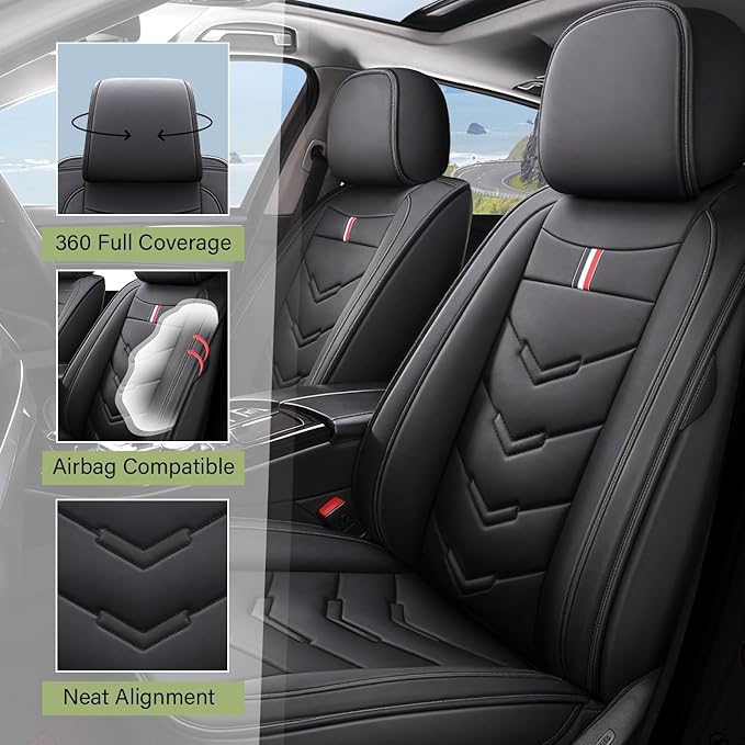 Leather Car Seat Covers Fit for LR Range Rover Sport 2023-2025, 5 Seater Waterproof and Wear-Resistant Seat Cover Interior Accessories(Full Set,Black)
