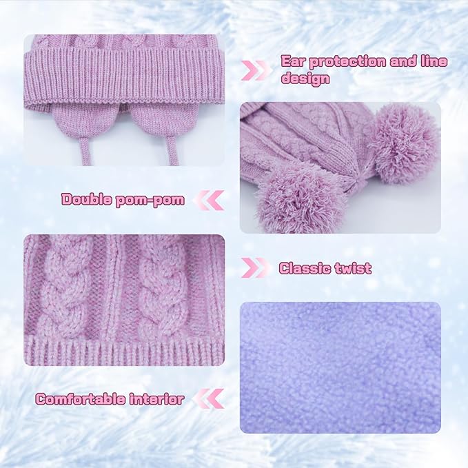 Duoyeree Toddler Winter Hat with Earflap Scarf Hood Thick Warm Kids Skull Cap for Baby Girls Boys