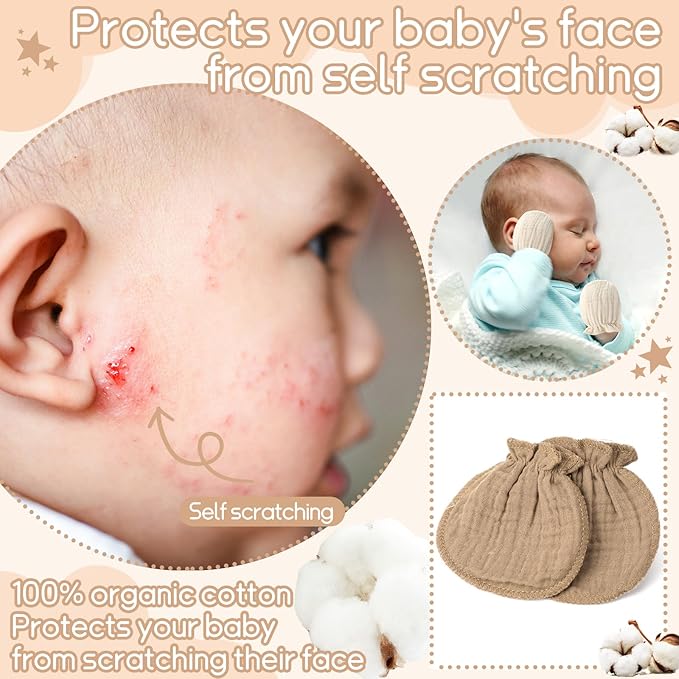 Newborn Baby Muslin Mittens 0-6 Months No Scratch Elastic Wrist Soft Breathable Gloves Bulk Cotton for Infant