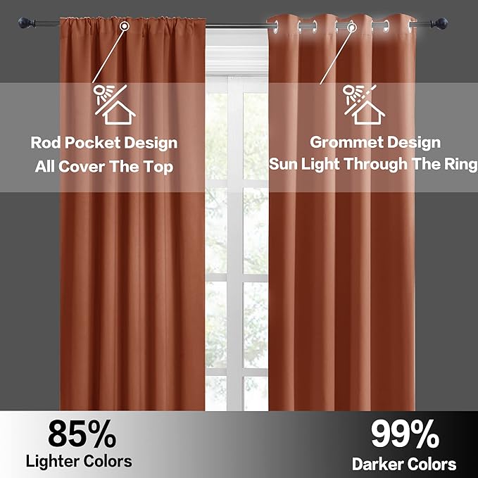 RYB HOME Half Curtain Tiers 36 inch Length, Rod Pocket Summer Heat Blocking Thermal Insulated Short Blackout Curtains for Small Window, Width 34 by Length 36, Burnt Orange, 2 Panels