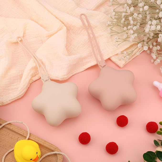 2pcs Star Pacifier Holder Case, Silicone Portable Pacifier Case Pacifier Container Case for Newborn Baby Boys Girls (Skin Color, Pink)