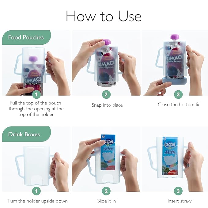Momcozy Baby Pouch Holder No Squeeze, Baby Food & Juice Box Holder, Mess-Free, Easy Grip for Self-Feeding, BPA-Free & DEHP-Free, Must-Have for Babies, Blue