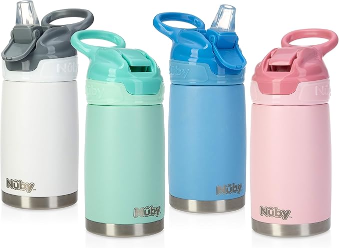 Nuby Thirsty Kids No Spill Flip-It Reflex Stainless Steel Travel Cup or Water Bottle - 10 Oz - 18+ Months - Pink - Back to School Essentials