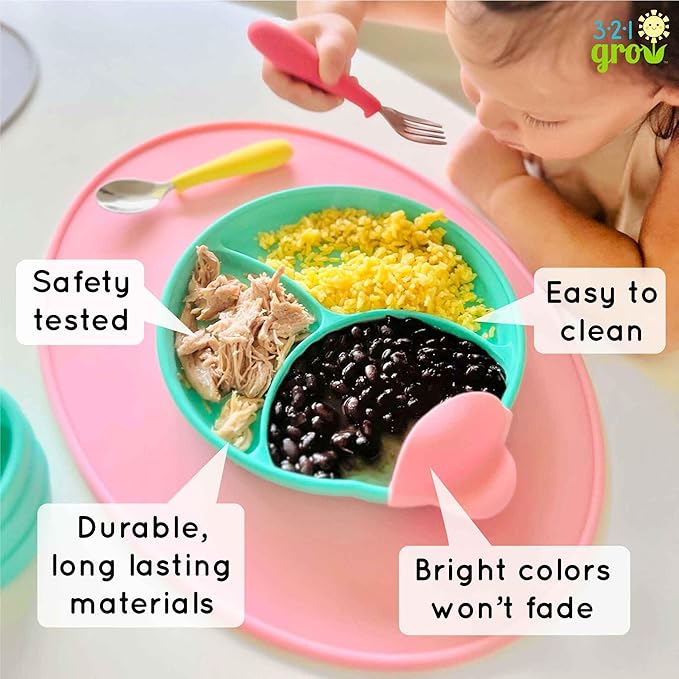 Silicone Easy Scoop & Hold Plate Set - Baby and Toddler Training Plates with Clip-On Rims for Easy Scooping, Self-Feeding and Baby Led Weaning, 6+ months (Plum)