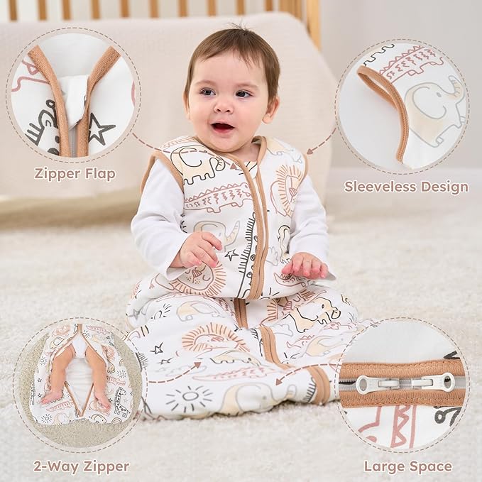 Yoofoss Baby Sleep Sack 6-12 Months, TOG 2.5 Baby Wearable Blanket with 2-Way Zipper, 100% Organic Cotton Fabric Winter Newborn Sleeping sack, Warm Soft Comfy(Medium)