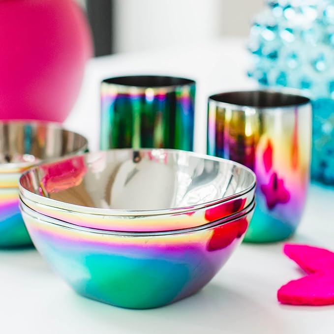 Ahimsa Stainless Steel Bowls for Kids | Non Toxic, Pediatrician Designed Toddler Bowls 12oz | Durable Metal Kids Bowl, Easy to Clean, Dishwasher Safe, Single Fun Rainbow