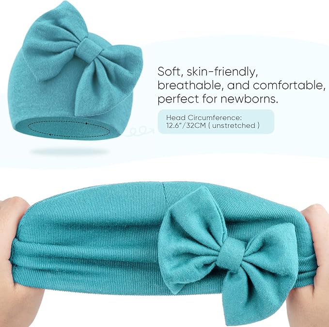 BQUBO Newborn Baby Girls Hats Mittens Set Hospital Hat Beanie Infant Bow Hats Baby Cotton Gloves for 0-6 Months