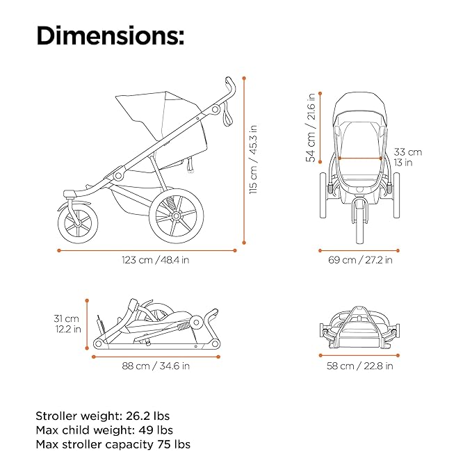 Thule Urban Glide 3 Single Child All-Terrain Stroller, Lightweight, Air-Filled Tires & Suspension, Integrated Hand Brake