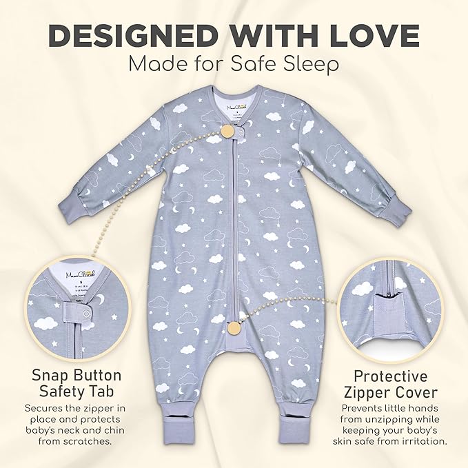 Mama Cheetah Toddler Sleep Sack with Feet, Long Sleeve 1.0 TOG Organic Cotton Baby Sleeping Bag with Legs, Wearable Blanket for Walkers with 2-Way Zipper, Toddler Blanket for Girls Boys 3-4T, 2-Pack