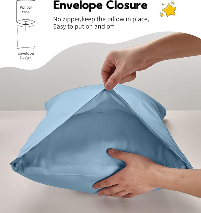 Deep Dream Toddler Pillowcases for 13x18 Pillow 2 Pack, 100% Cotton Travel Pillow Case Cover, 600 Thread Count Cotton Pillow Covers, Soft & Breathable Small Pillow Cases Envelope Closure, Flint Blue