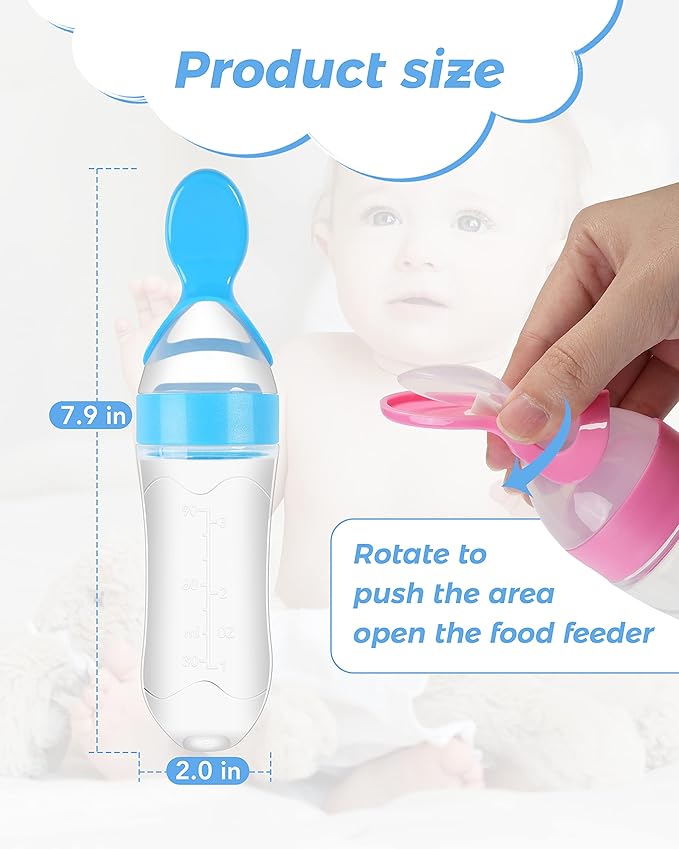 3 Pack Baby Food Feeder, 3 Oz Silicone Baby Feeder, 3 Colors Food Dispensing Spoon, Squeeze Spoon for Boys Girl Kids Toddlers