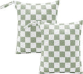 Sage Green Checkered Waterproof Wet Dy Diaper Bag for Baby Essentials, Travel, Swimsuit, Beach Bag Accessories, Aesthetic Trendy Cute Toddler Baby Cloth Bag Pouch, Pack of 2