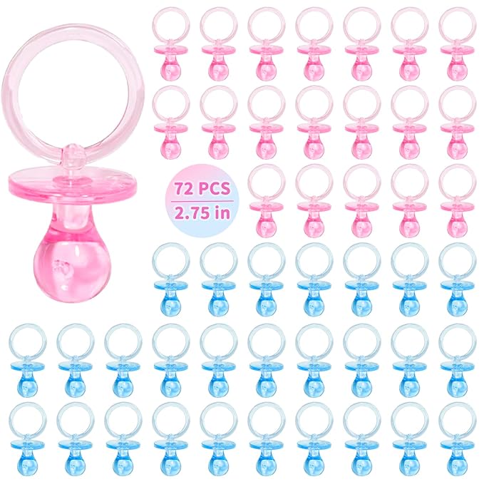 72 Pcs Baby Shower Pacifiers, 2.75’’ Plastic Pacifiers for Baby Shower Game, Baby Shower Decoration DIY, Gender Reveal Party Table Scatter/Baby Shower Party Favors, Pink & Blue