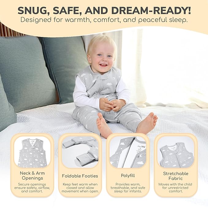 Mama Cheetah Toddler Sleep Sack with Feet 3T-4T, 2.5 TOG Organic Cotton Baby Sleeping Bag with Legs, Winter Baby Wearable Blankets for Early Walker L