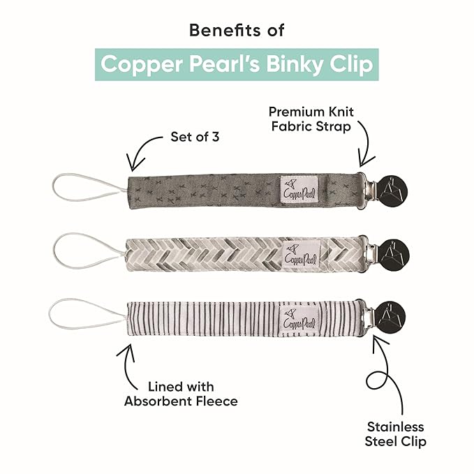 Copper Pearl Pacifier Clip 3-Pack: Premium Knit Binky Clips for Baby Girls and Boys - Stylish Stainless Steel Pacifier Holder Clip - Baby Pacifier Clips for No More Floor Drops - Santa Fe